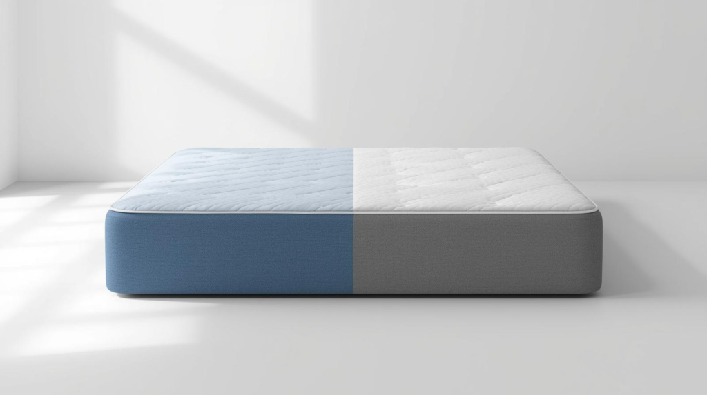 A flippable foam mattress shown with two distinct sides representing softer and firmer comfort options.